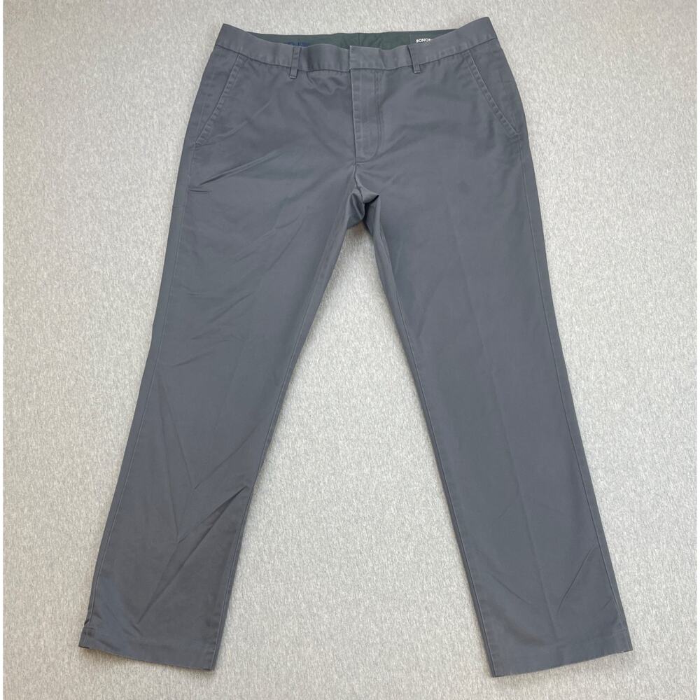 Bonobos Pants Men 35 x 30 Gray 100% Cotton Flat Front Chino Slim Straight Friday